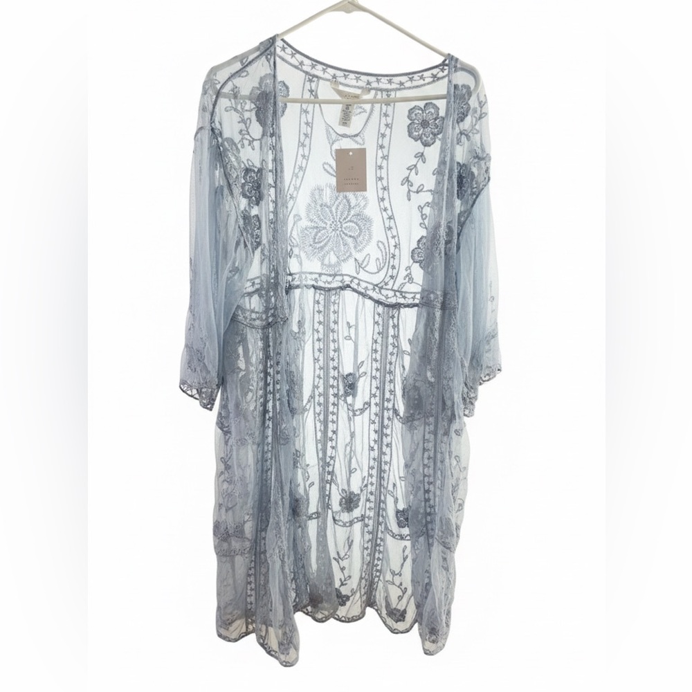 LC Lauren Conrad Blue Floral Lace Duster Kimono OS NWT